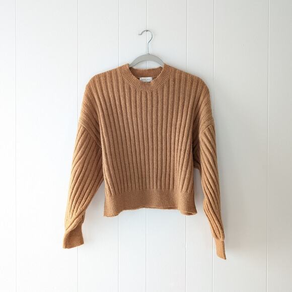 Sophie Rue Tan Ribbed Knit Crewneck Lond Sleeve Jumper Sweater, size XS - Picture 1 of 7